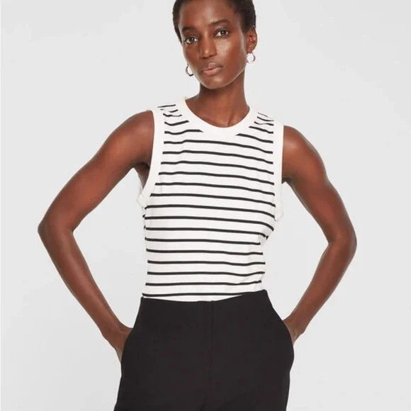 CLUB MONACO Perfect Black And White Stripe Tank SZ Medium - Picture 1 of 8
